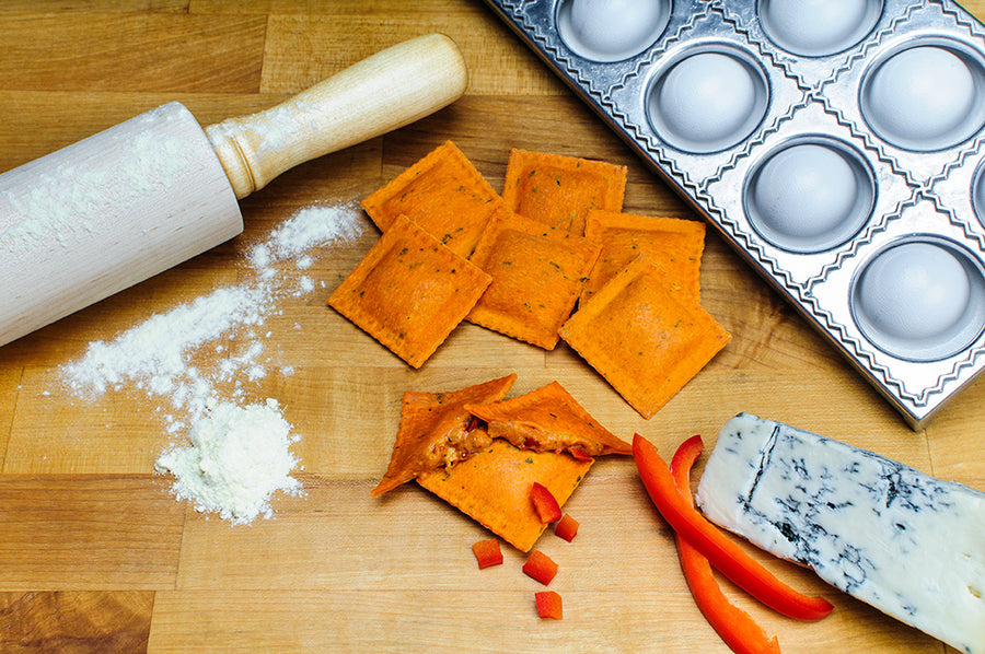 Pappardelle's Cave-Aged Gorgonzola & Roasted Red Pepper Ravioli in Roasted Red Pepper Dough