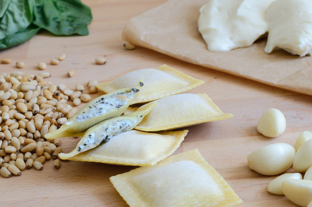 Basil Pesto Ravioli featuring Crescenza-Stracchino Cheese in Egg Dough - 12 PC, About 12 oz